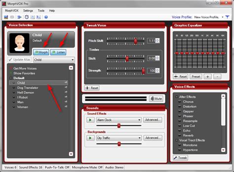 Импорт и выбор голосных настроек в MorphVox Pro