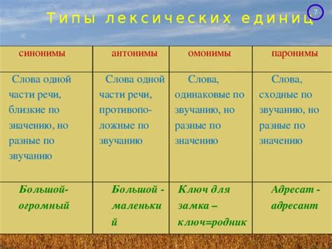 Лексические единицы и их значения