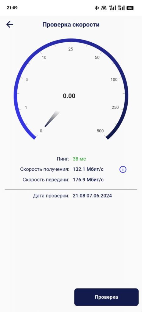 Результаты проверки скорости соединения после установки
